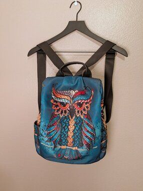 ALAZA Teal Owl Print Backpack Purse Boho Bohemian Mandala Art Vegan Leather